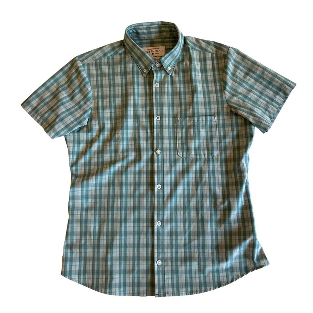 Mizzen+Main Leeward Performance Shirt Mens L Trim Fit Short Sleeve Teal Stretch